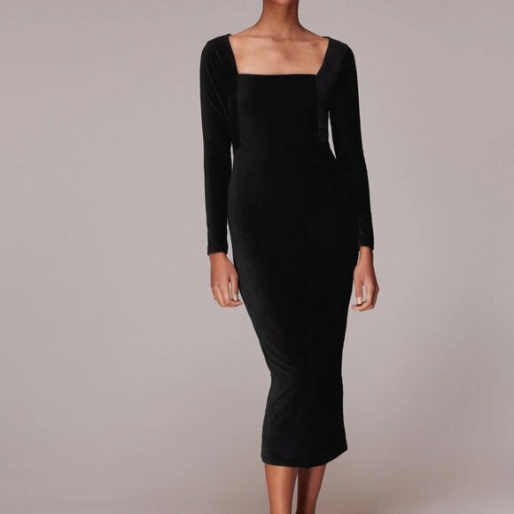 Whistles Jersey Velvet Midi Dress in Black sz 0 - Picture 1 of 5